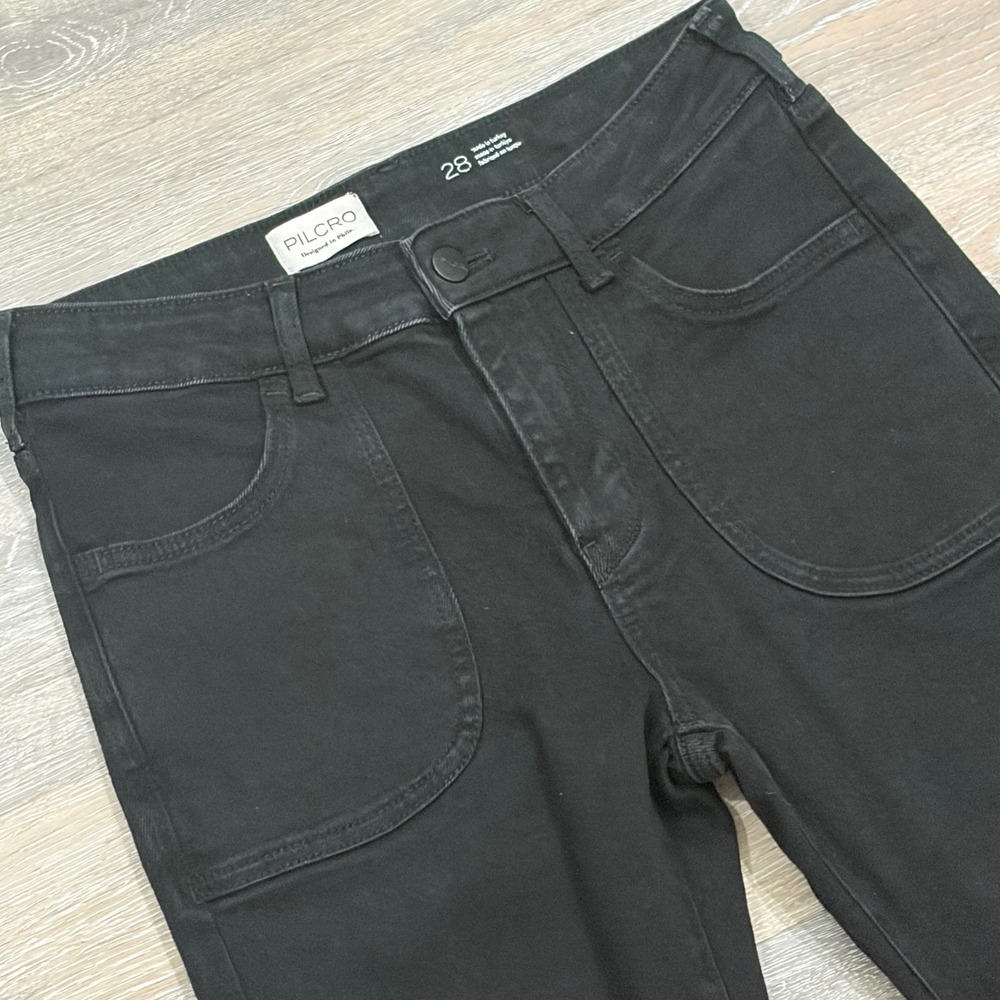 Pilcro and the Letterpress Black High Rise Flare Jeans Size 28 Patch Pockets